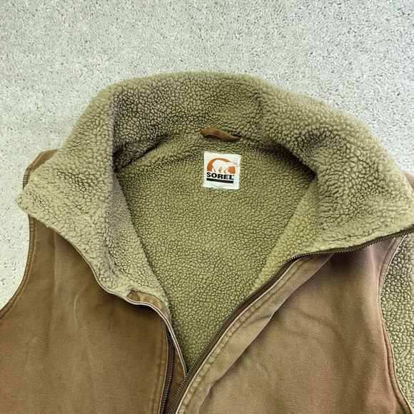 Sorel Mens Vest XL Sherpa Lined Brown Heavy Duck Canvas Chore Work Zip Up - Picture 2 of 8